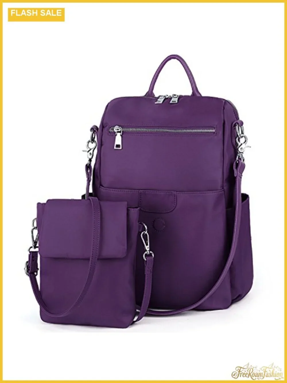 Women's Waterproof Nylon Laptop Backpack Purse with Detachable Crossbody